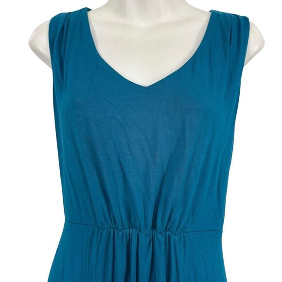 Coldwater Creek Teal Blue Jersey Knit Sleeveless Maxi Dress V-Neck Stretch sz M - Picture 5 of 16